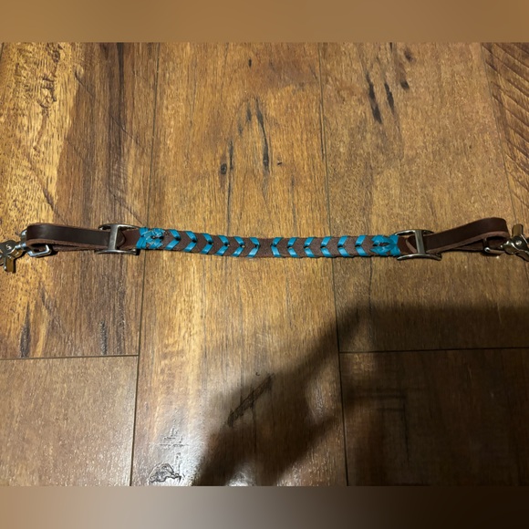 NWOT Horse Leather Laced Turquoise Chocolate RockStar Rein Wither Strap - Picture 3 of 3